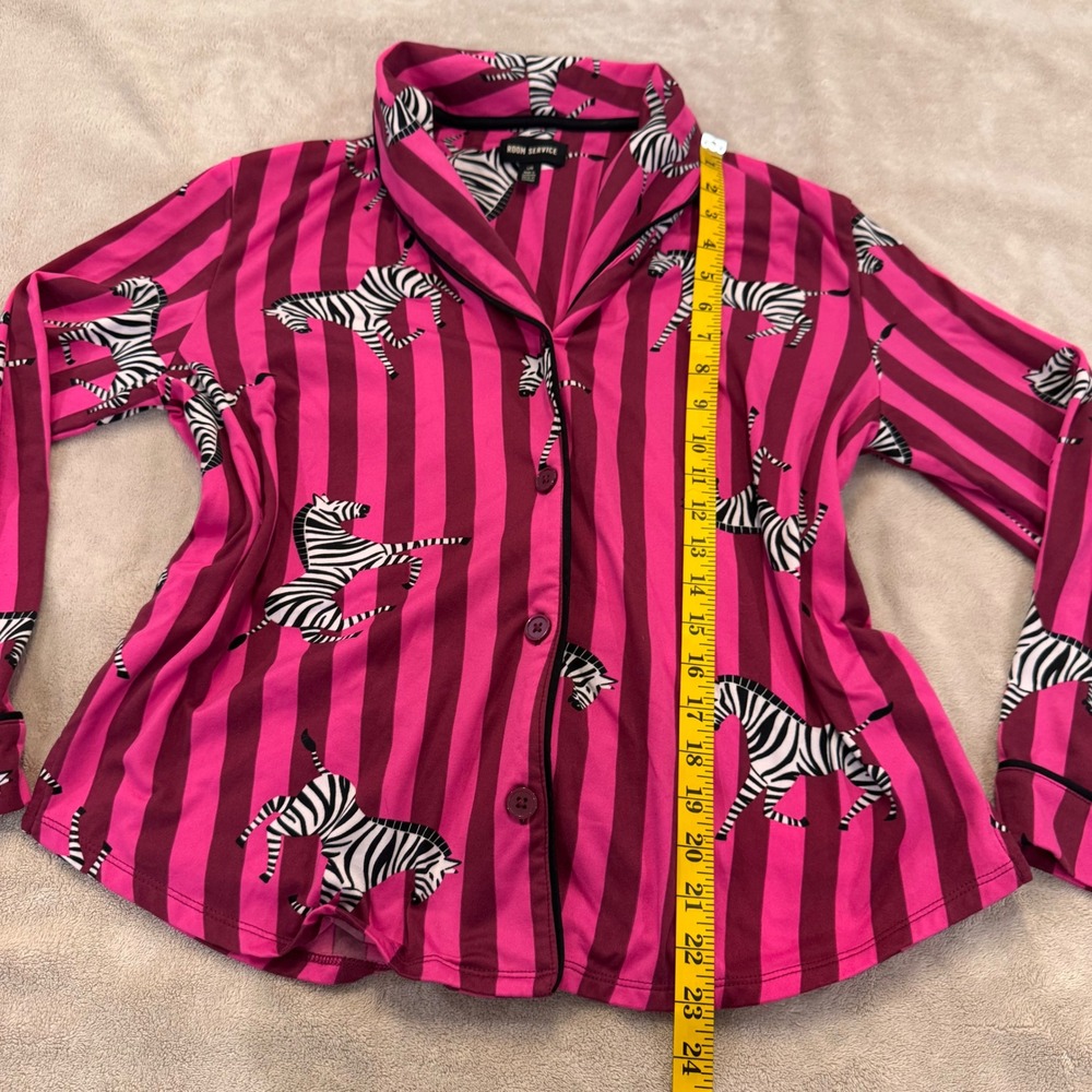 Room Service Pink Zebra Stripe Pajama Set Luxury Soft Lounge Whimsy Stripe Sz L - Picture 10 of 14